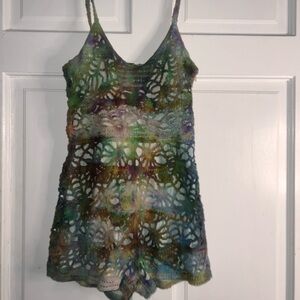 Zara Green and Blue Fitted Cut Out Jumpsuit